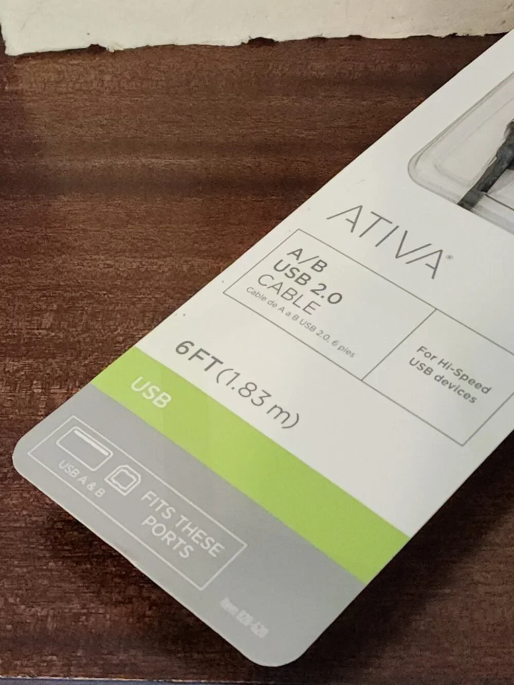 Brand New Ativa 6 Foot A/B USB 2.0 Cable